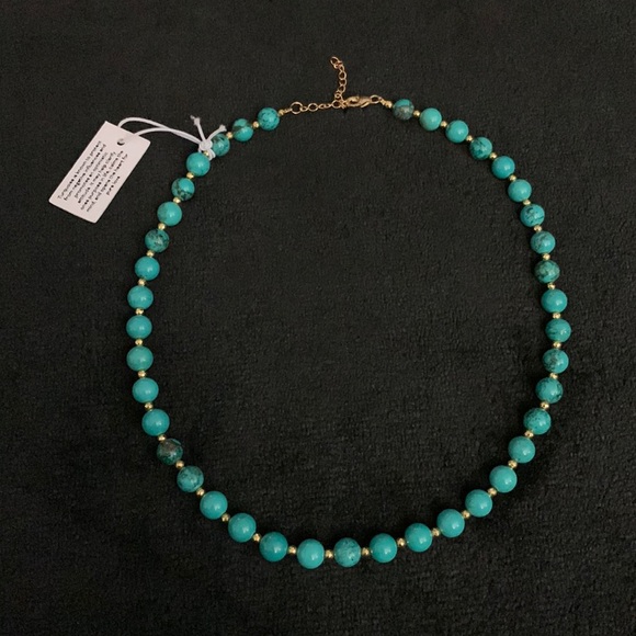 Turquoise and Gold Beaded Necklace - Picture 4 of 15